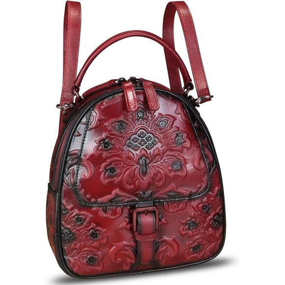 Womens Red Genuine Leather Satchel - Picture 2 of 7